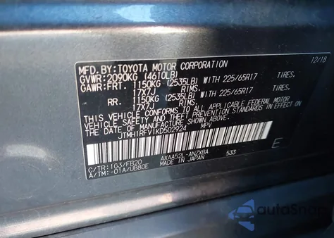 2019 Toyota Rav4 Le z USA, uszkodzony, nr VIN JTMH1RFV1KD502924